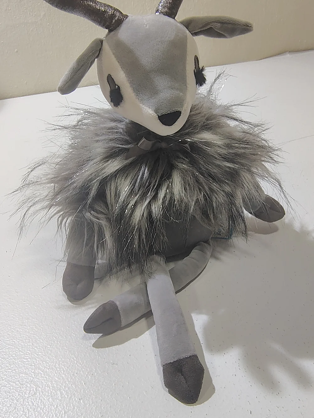Jellycat Gray Faux Fur Reindeer with Metallic Antlers